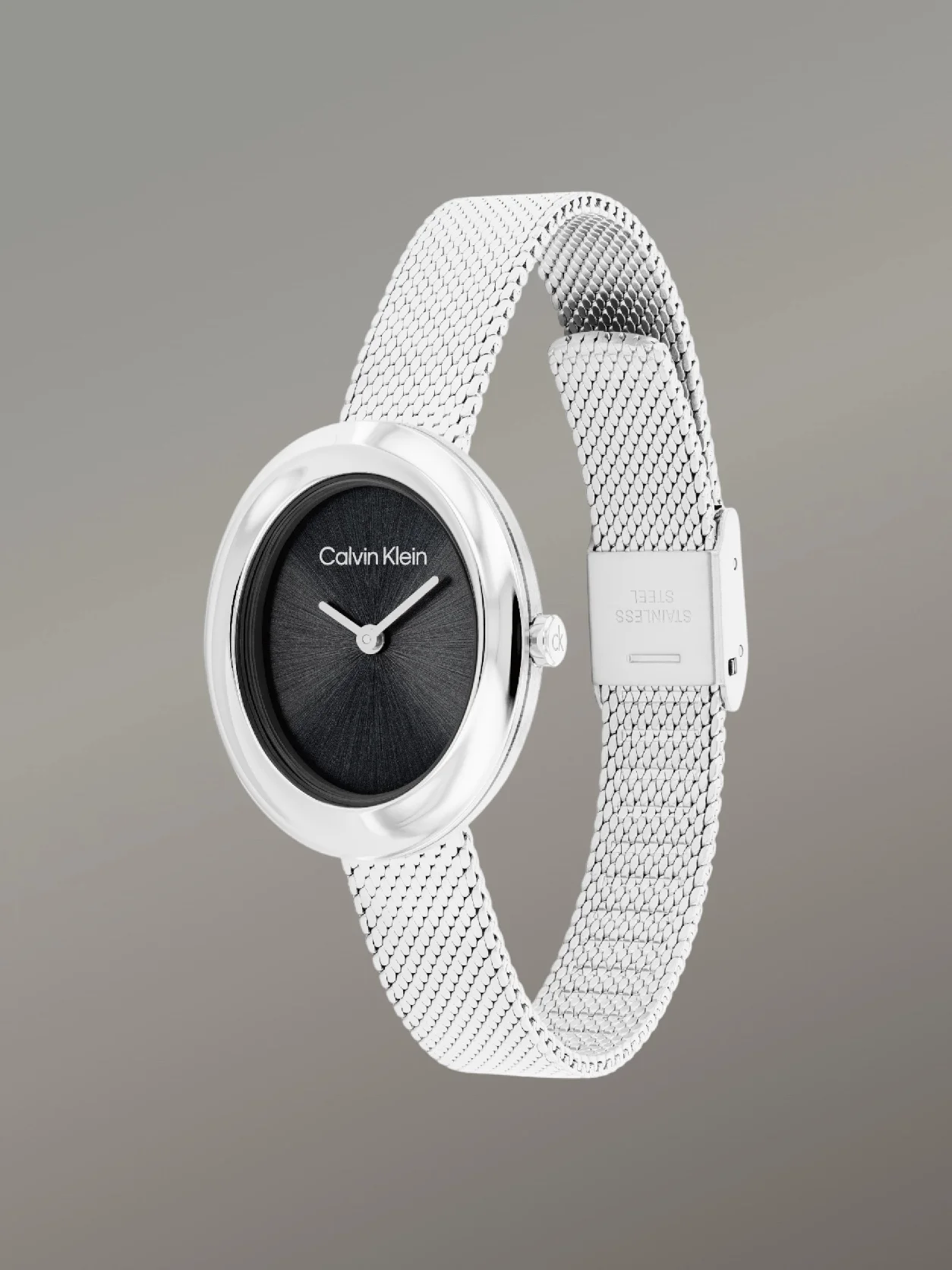 Silver Oval Twisted Bezel Mesh Watch