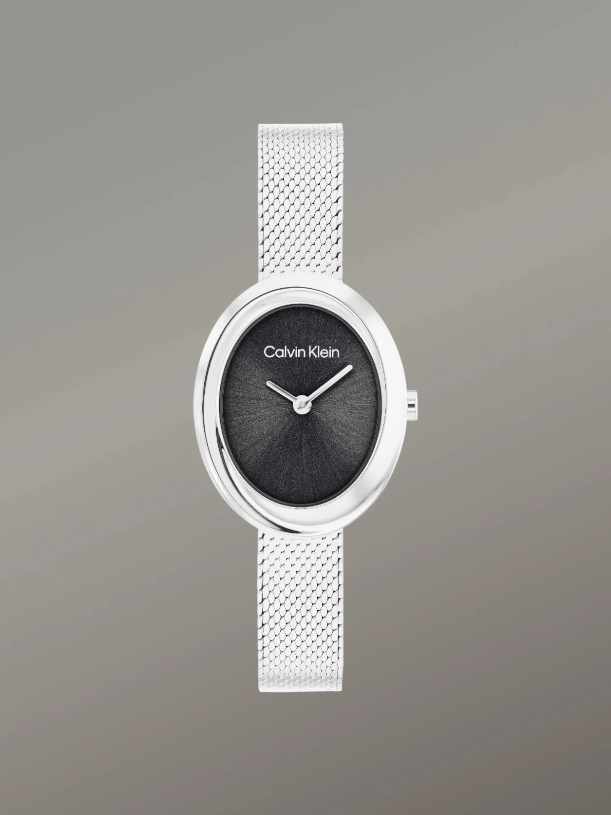 Silver Oval Twisted Bezel Mesh Watch