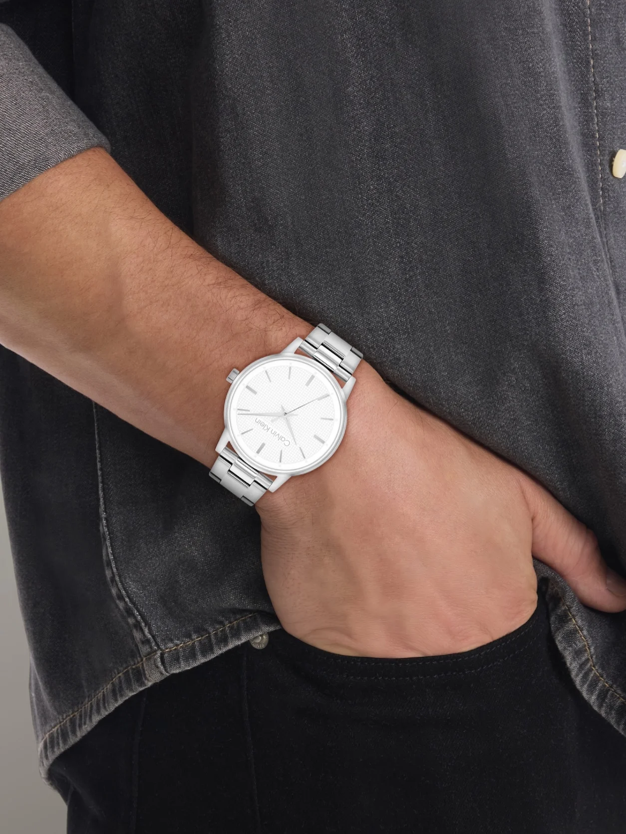 Silver Textured Dial Bracelet Watch