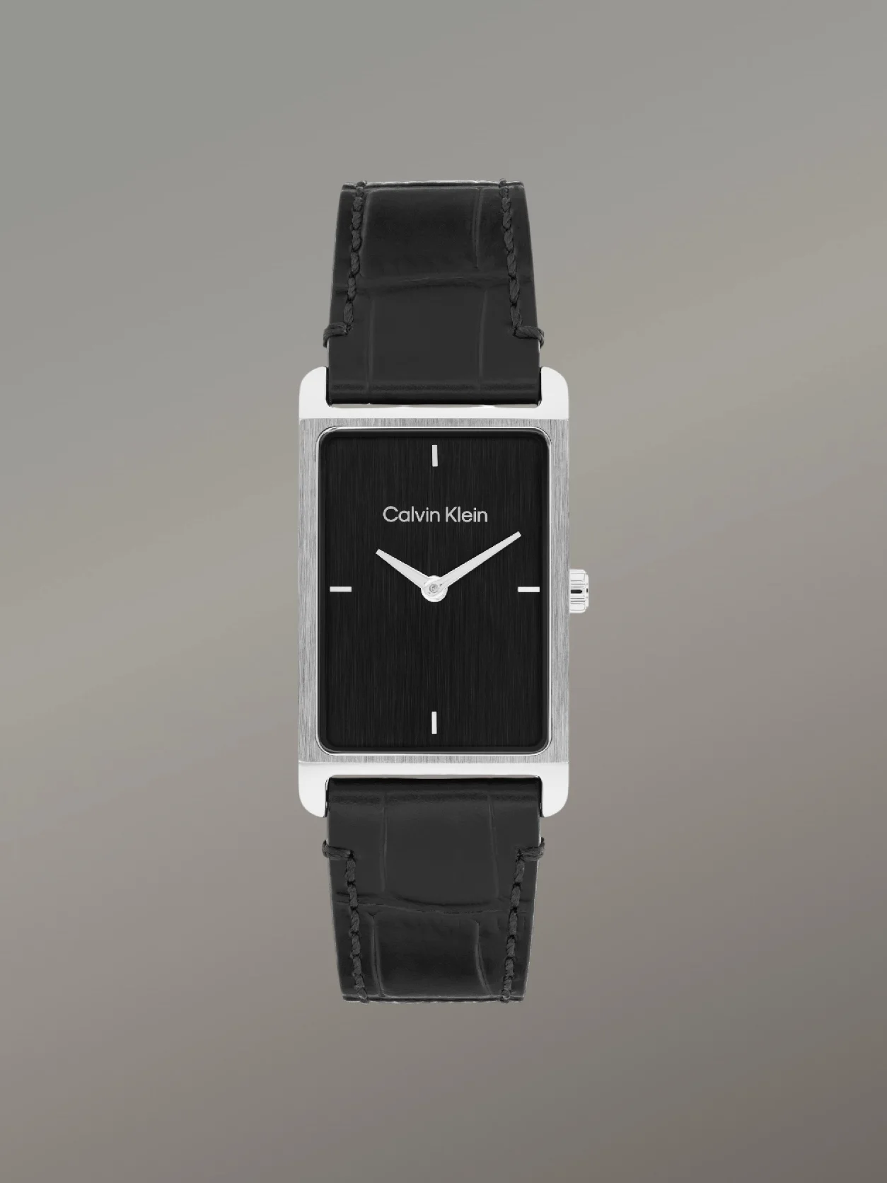 Black Rectangular Leather Strap Watch
