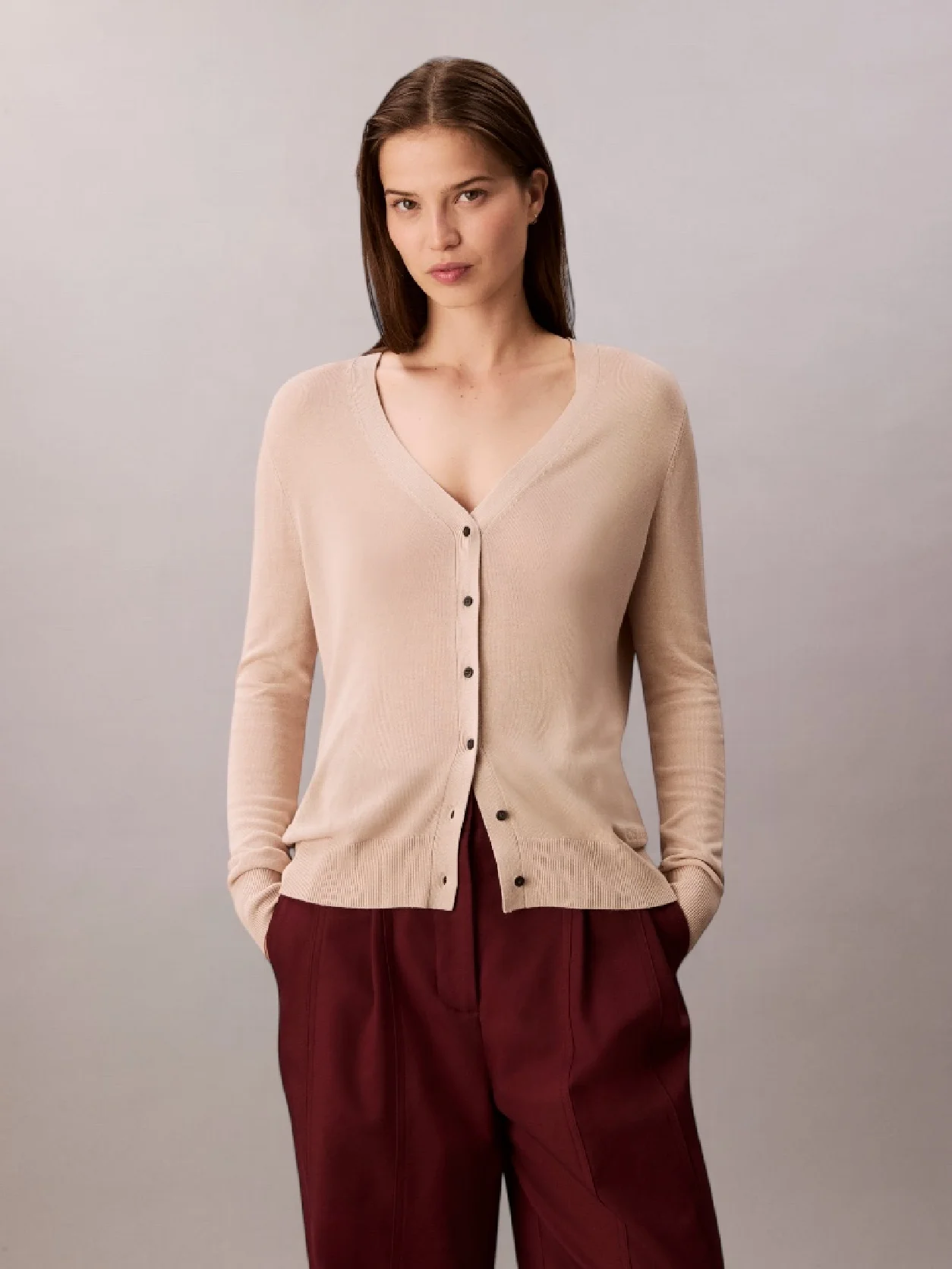 Charming Khaki Fine Gauge Viscose Cardigan