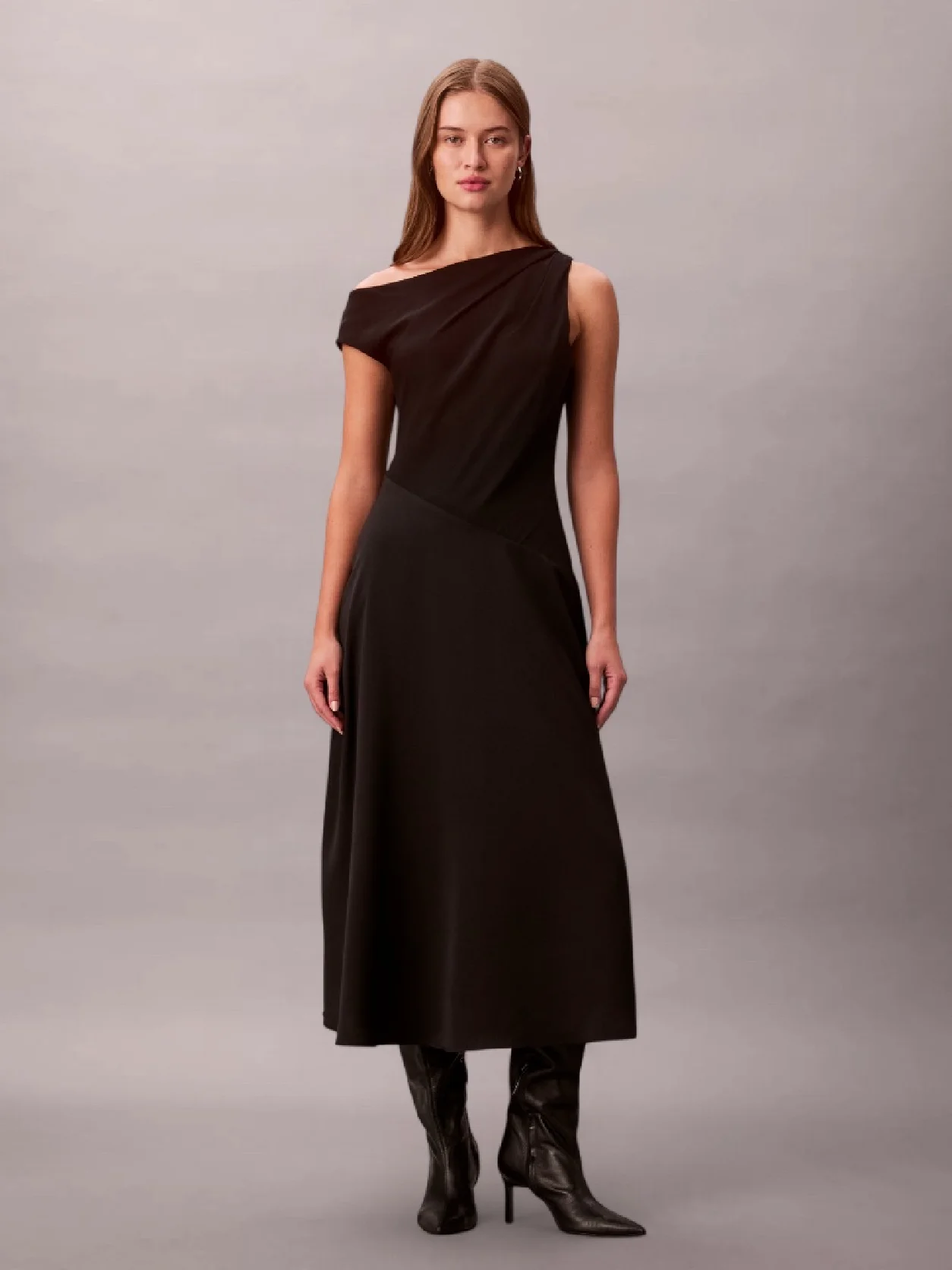Black Crepe One-Shoulder Dress