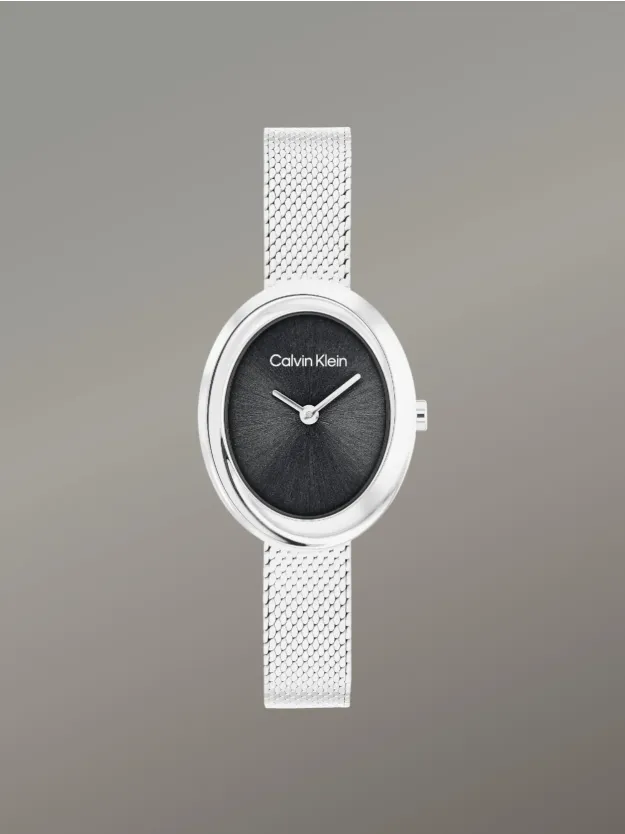 Silver Oval Twisted Bezel Mesh Watch