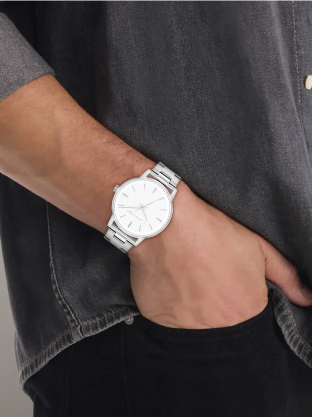Silver Textured Dial Bracelet Watch