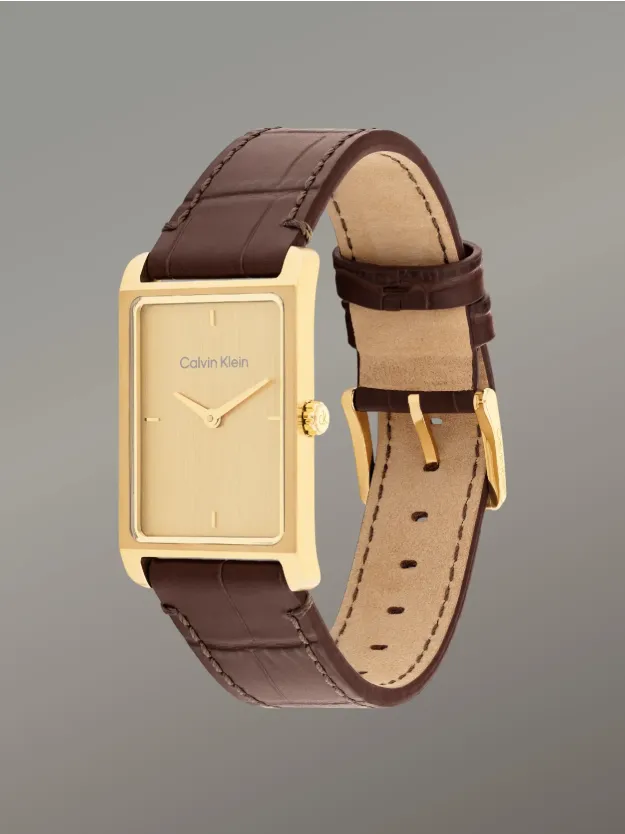 Brown Rectangular Leather Strap Watch