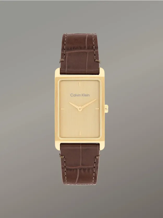 Brown Rectangular Leather Strap Watch