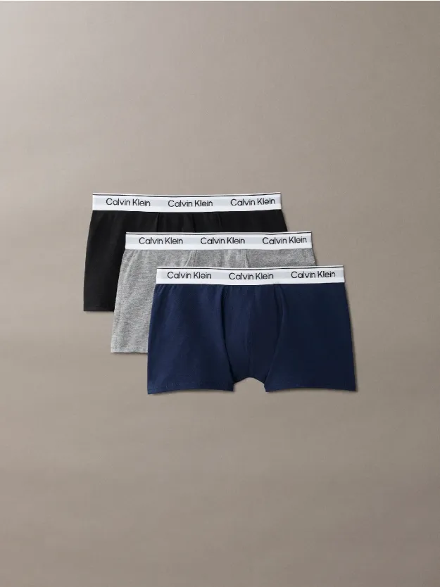 Pvhblack/Blackiris/Greyheather 3 Pack Boys Trunks - Icon Cotton Stretch