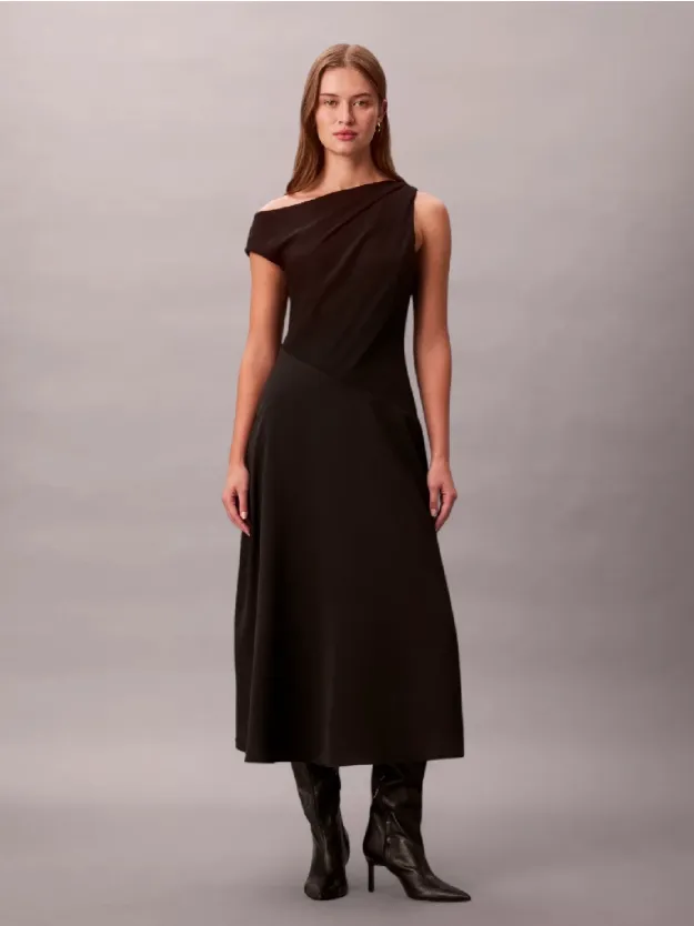 Black Crepe One-Shoulder Dress