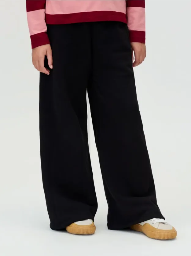 Ck Black Wide Leg Pintuck Joggers