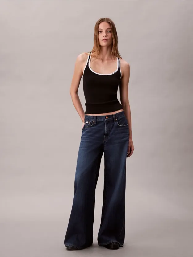 Black Combo Contrast Trim Ribbed Tank Top