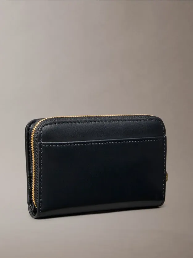 Black Leather Medium Zip Wallet