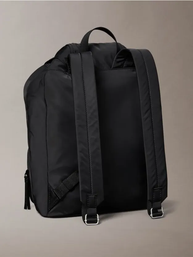 Black Soft Satin Nylon Flap Backpack