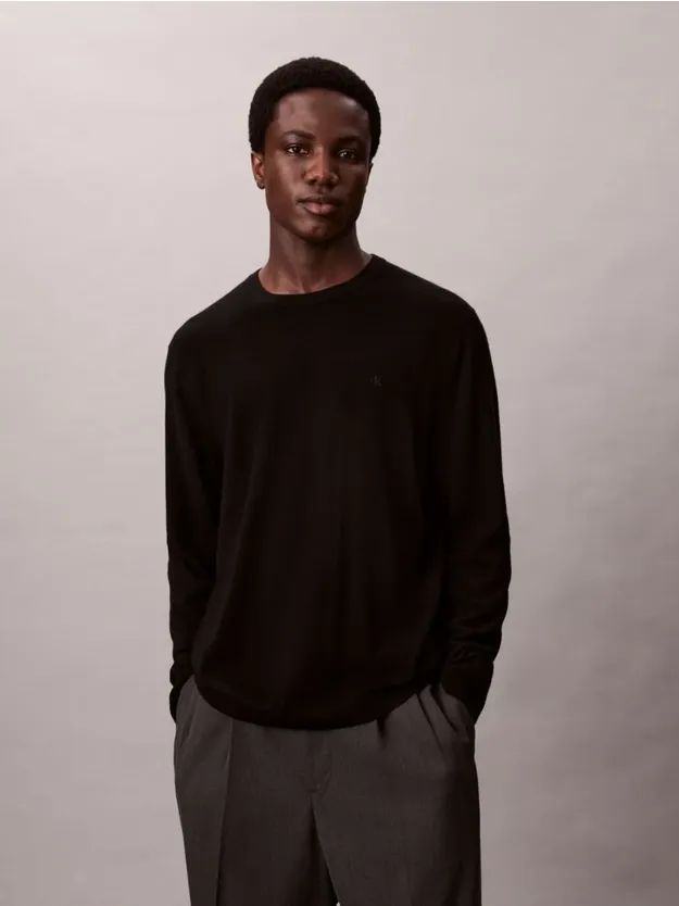 Black كنزة كلاسيك صوف ميرينو