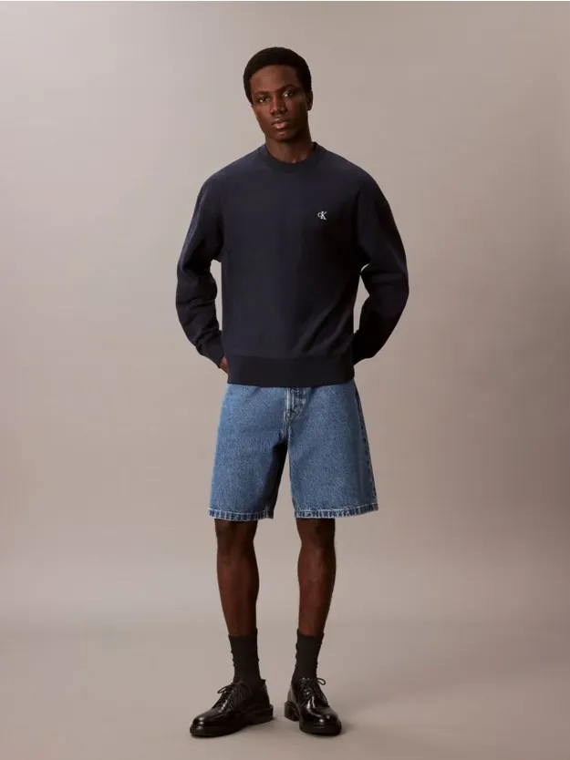 Dark Sapphire سويت شيرت كبير الحجم من قماش تيري قطني