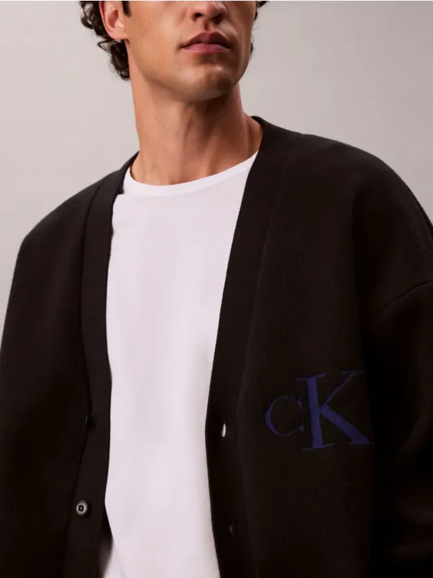 Black Cotton Blend Monogram Logo Relaxed Cardigan
