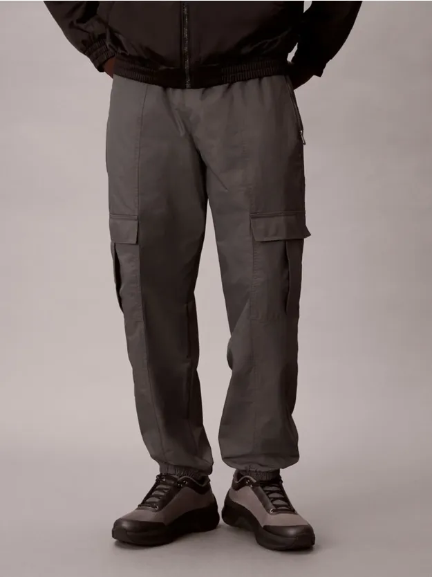 Dark Grey Nylon Cargo Joggers