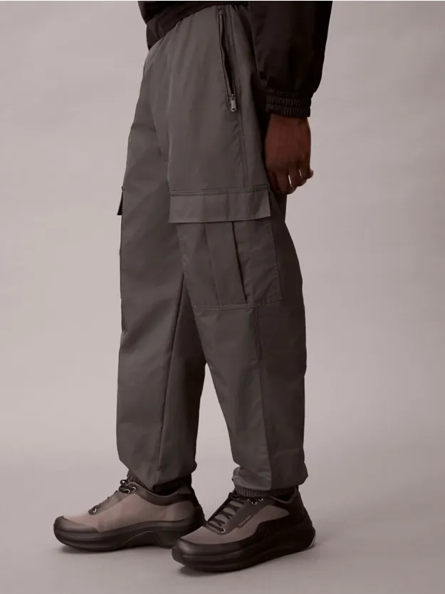 Dark Grey Nylon Cargo Joggers