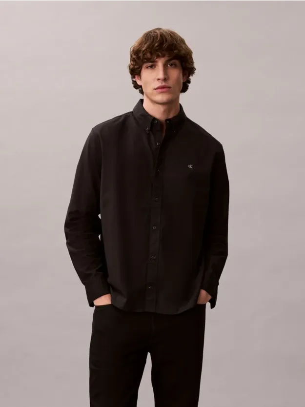 Black قميص أكسفورد كلاسيكي سادة بأزرار