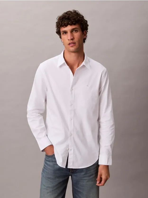Brilliant White قميص أكسفورد كلاسيكي سادة بأزرار