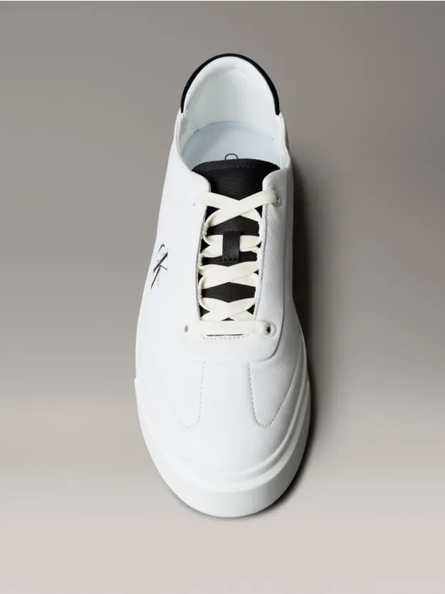 Bright White/Black Leather And Suede Signature Trainers
