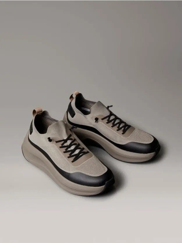 Taupe Smog/Black Chunky Runner Sock Knit Trainers