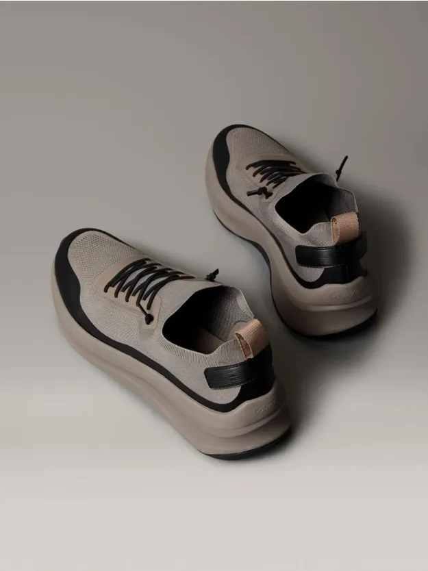 Taupe Smog/Black Chunky Runner Sock Knit Trainers