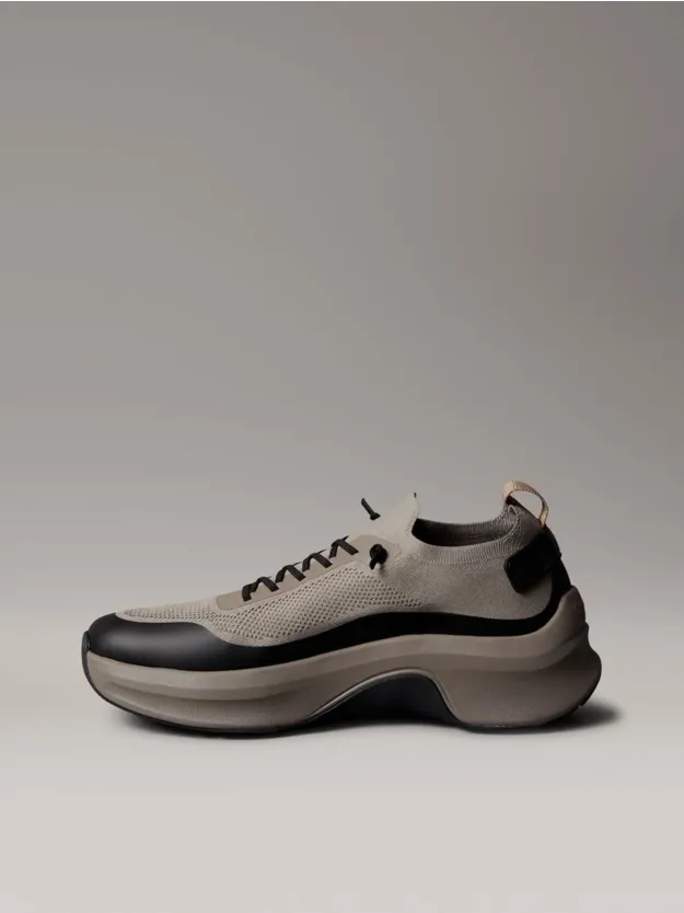 Taupe Smog/Black Chunky Runner Sock Knit Trainers