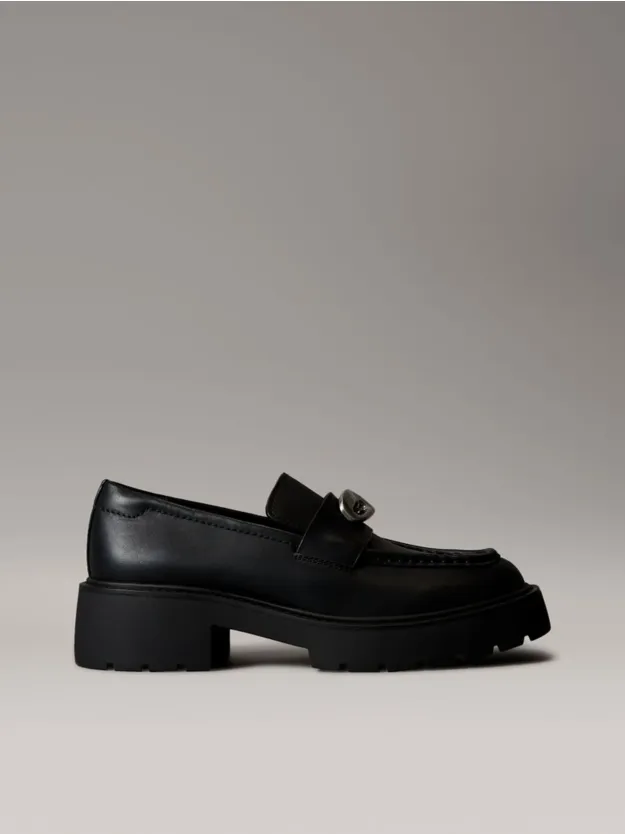 Ck Black Leather Chunky Apron Toe Loafers