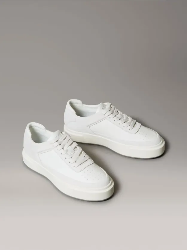 Lily White/Desert Taupe Leather And Suede Signature Trainers