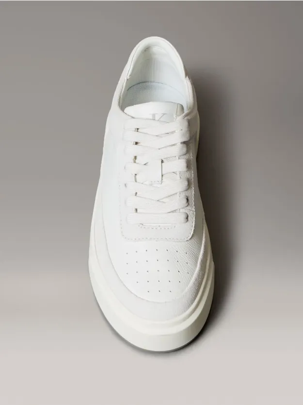 Lily White/Desert Taupe Leather And Suede Signature Trainers