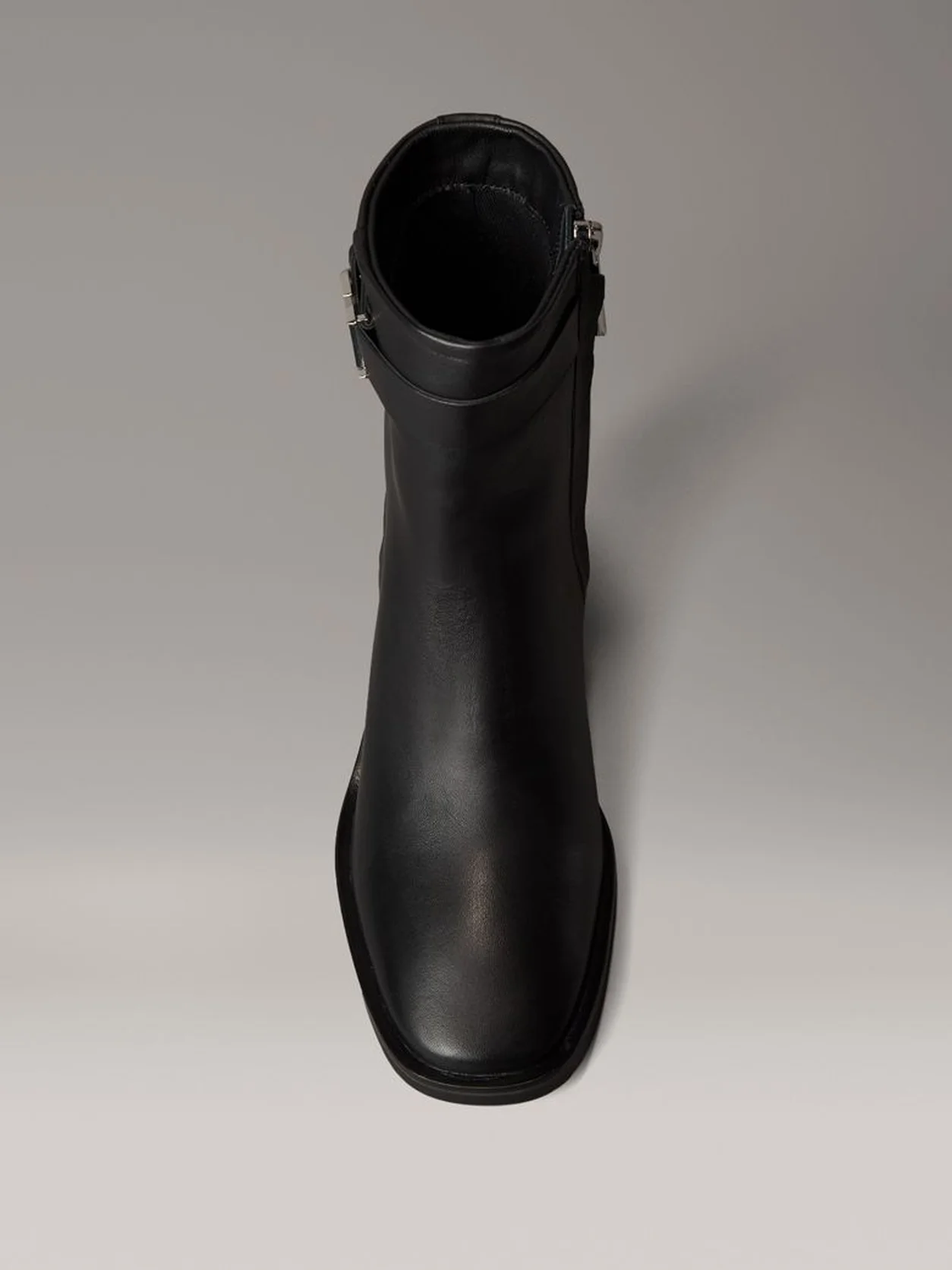 Ck Black Leather Square Toe Zip Ankle Boots