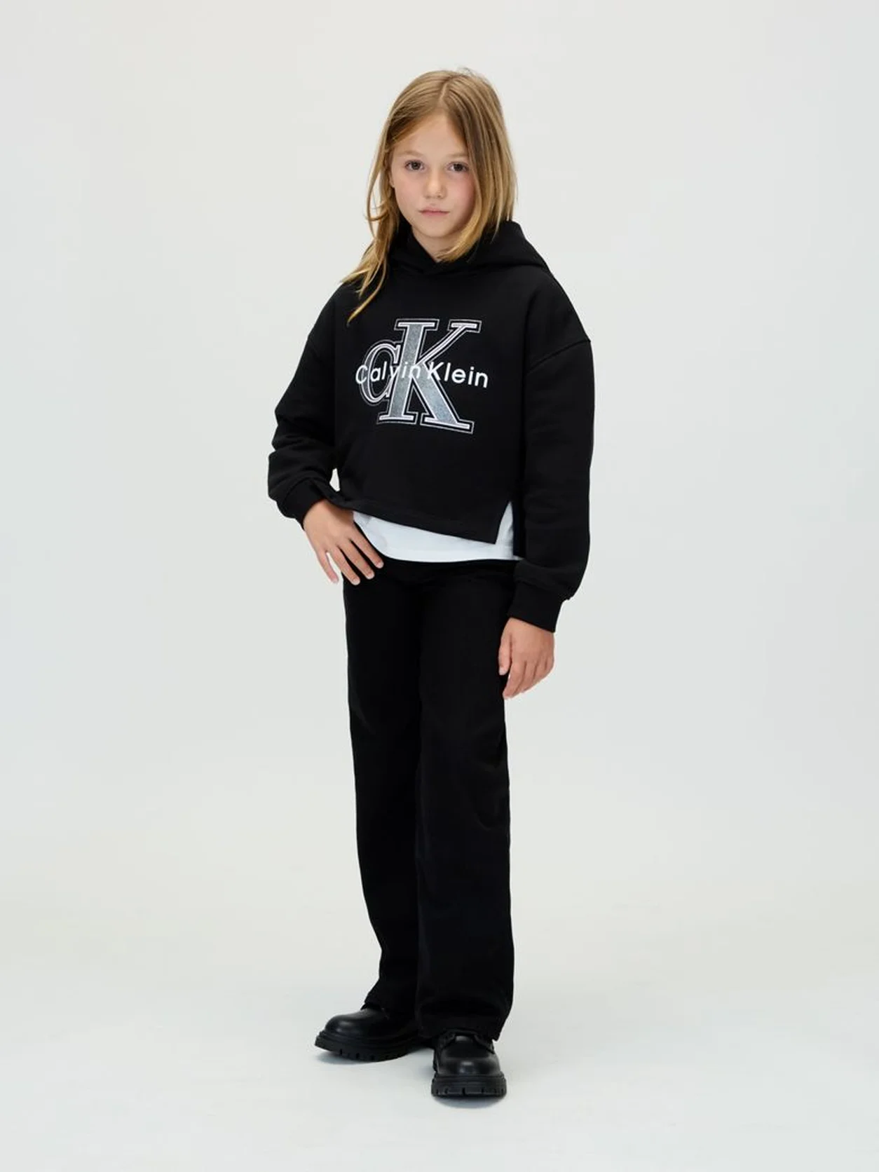 Ck Black Fleece Logo Hoodie