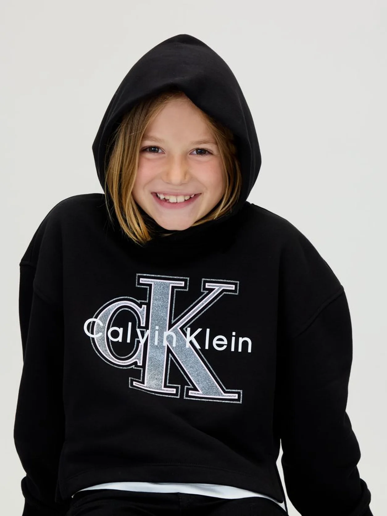 Ck Black Fleece Logo Hoodie
