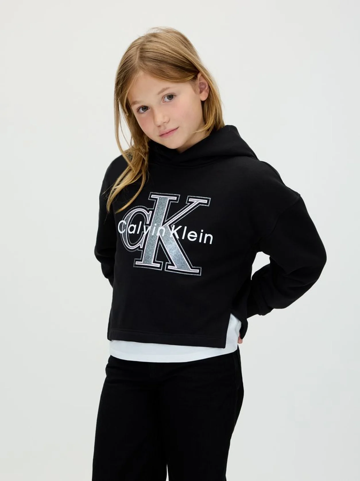 Ck Black Fleece Logo Hoodie