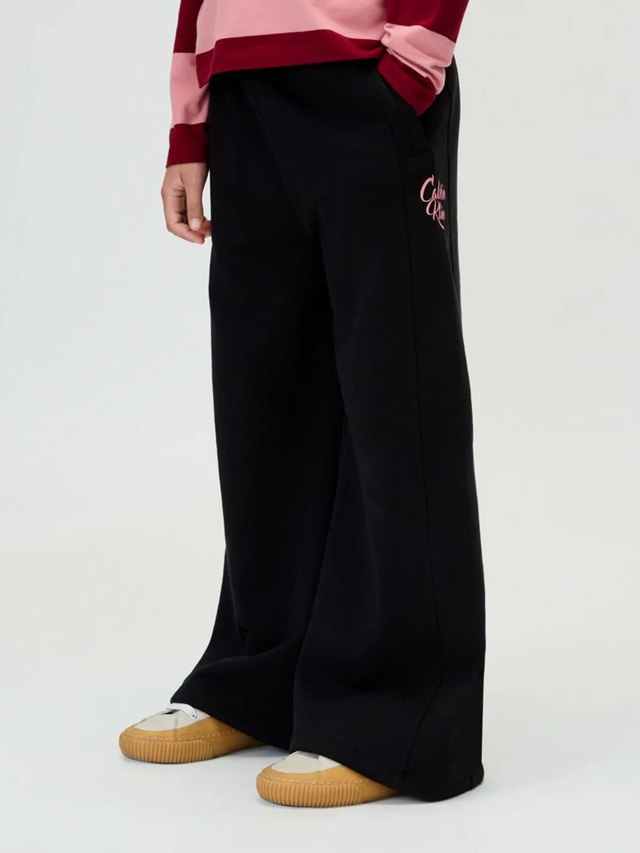 Ck Black Wide Leg Pintuck Joggers