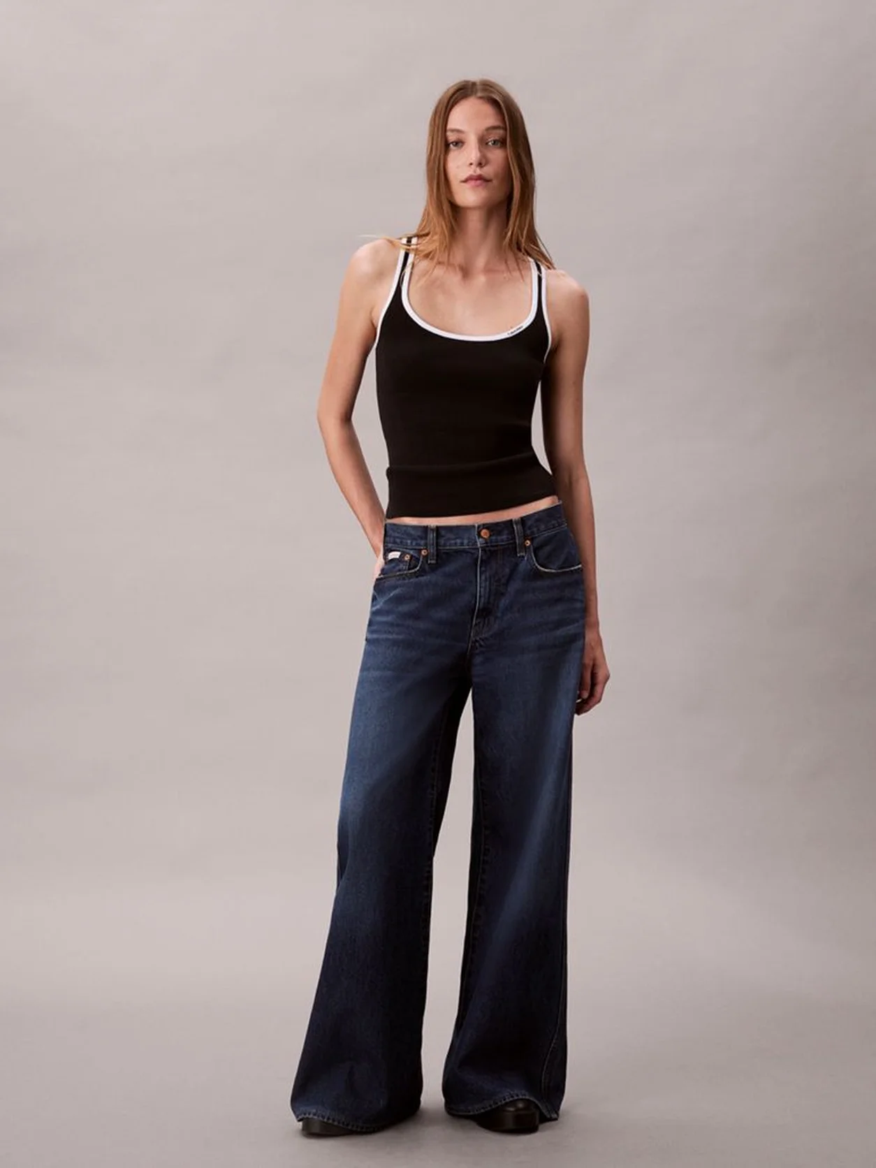 Black Combo Contrast Trim Ribbed Tank Top