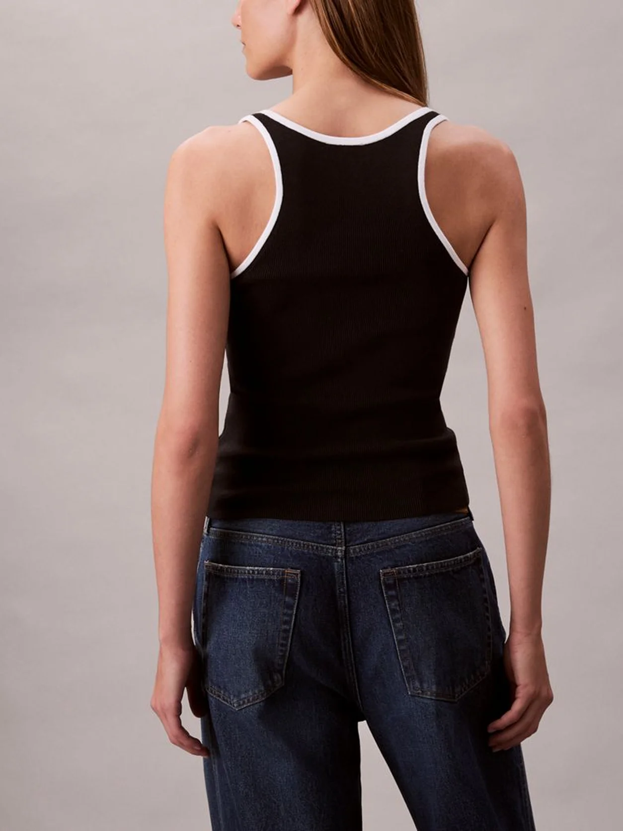 Black Combo Contrast Trim Ribbed Tank Top