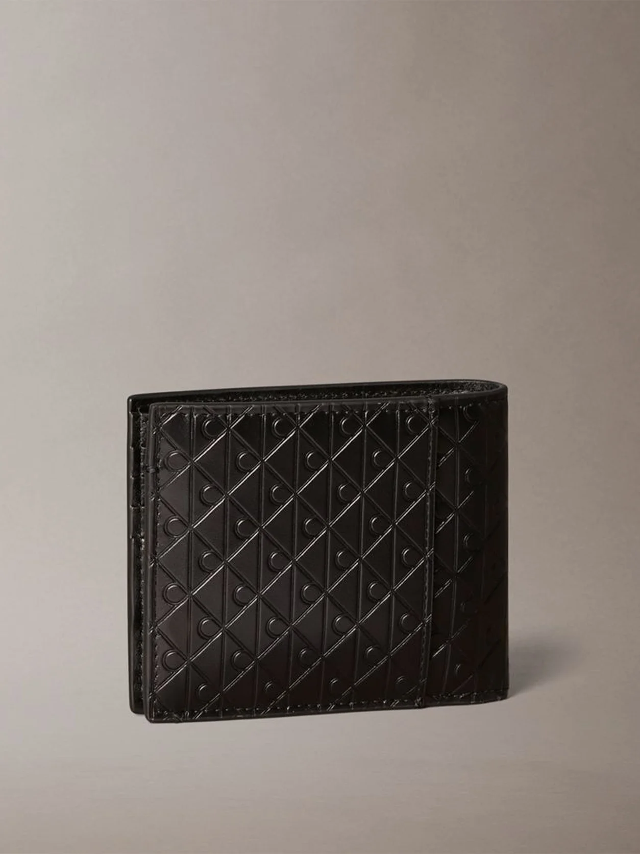 Black Embossed Allover Monogram Bifold Wallet With Coin Pouch