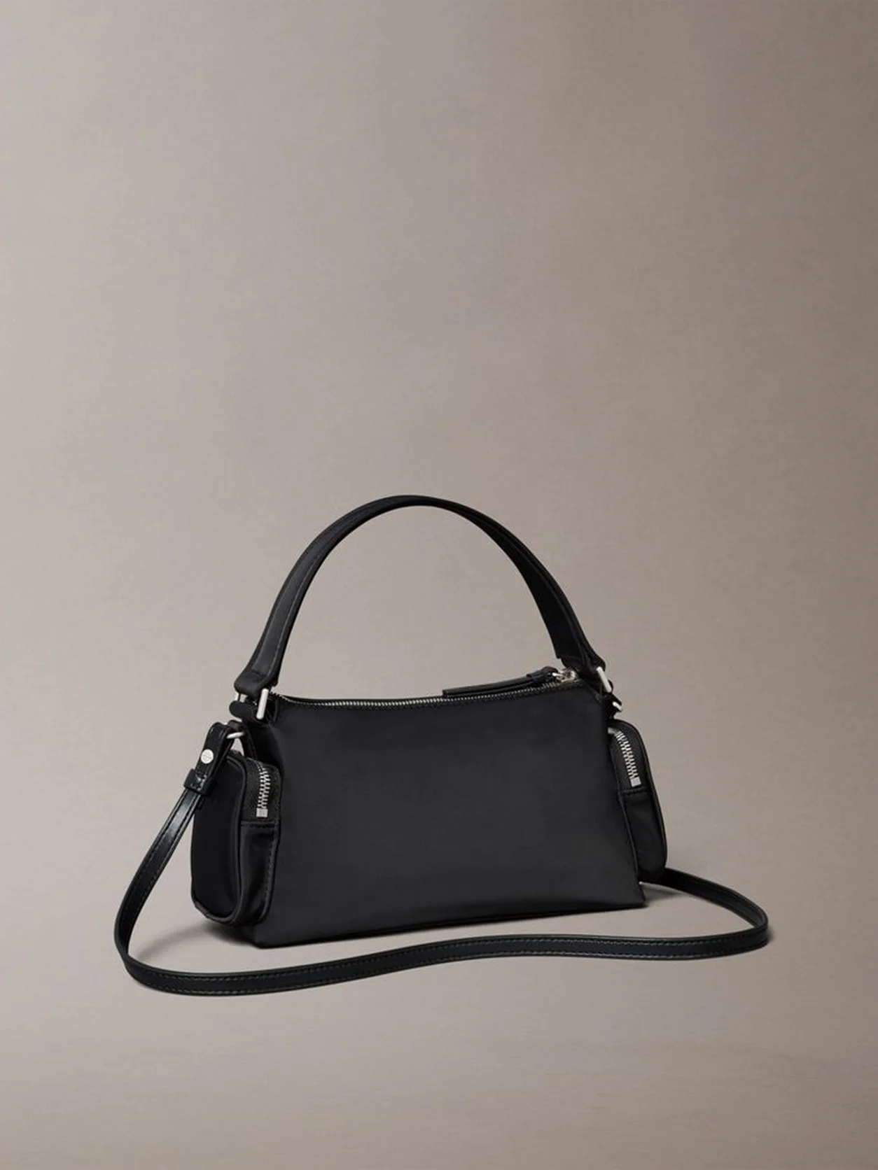 Black Soft Satin Nylon Shoulder Bag