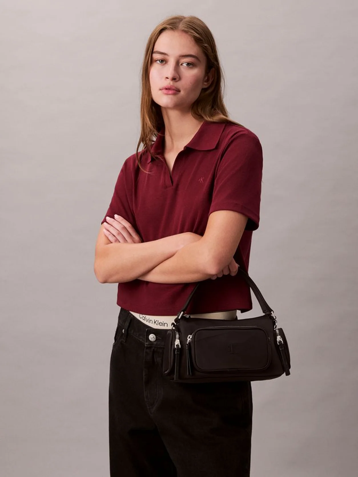 Black Soft Satin Nylon Shoulder Bag