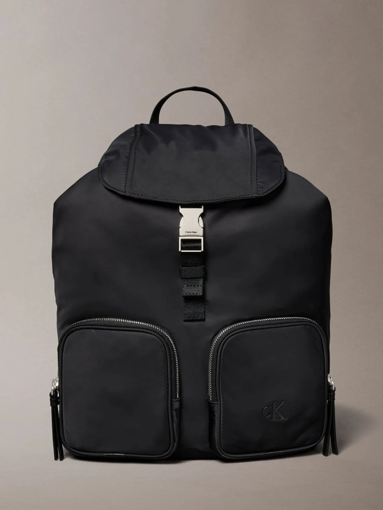 Black Soft Satin Nylon Flap Backpack