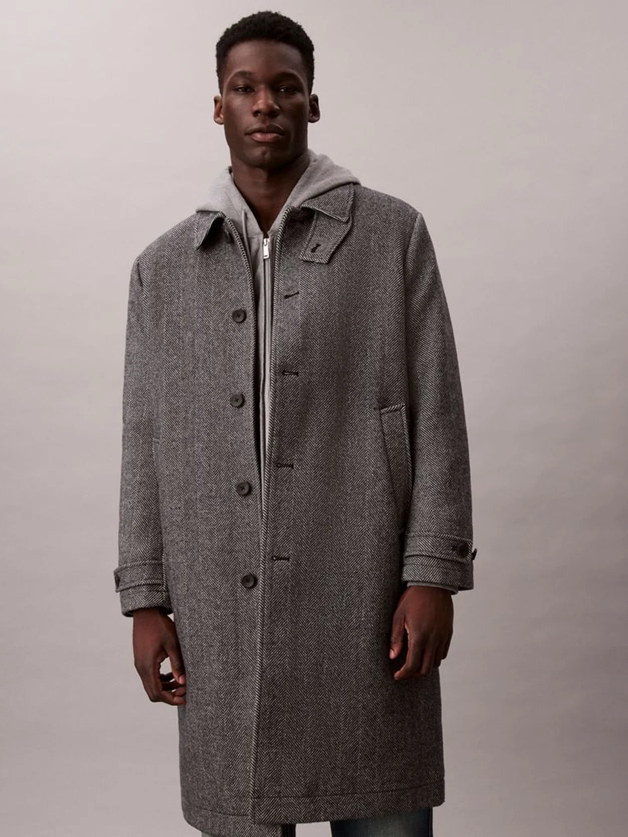 Black Tech Wool Blend Coat