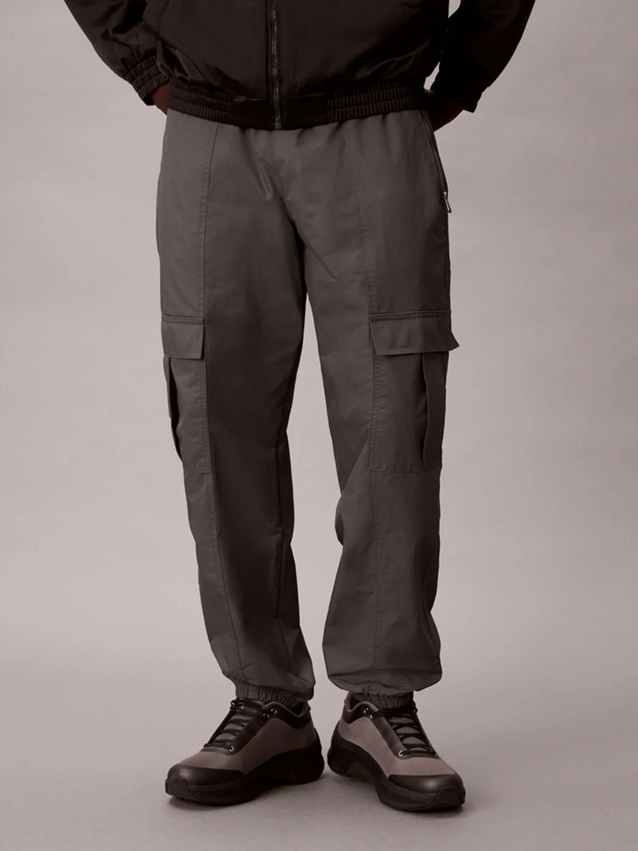 Dark Grey Nylon Cargo Joggers
