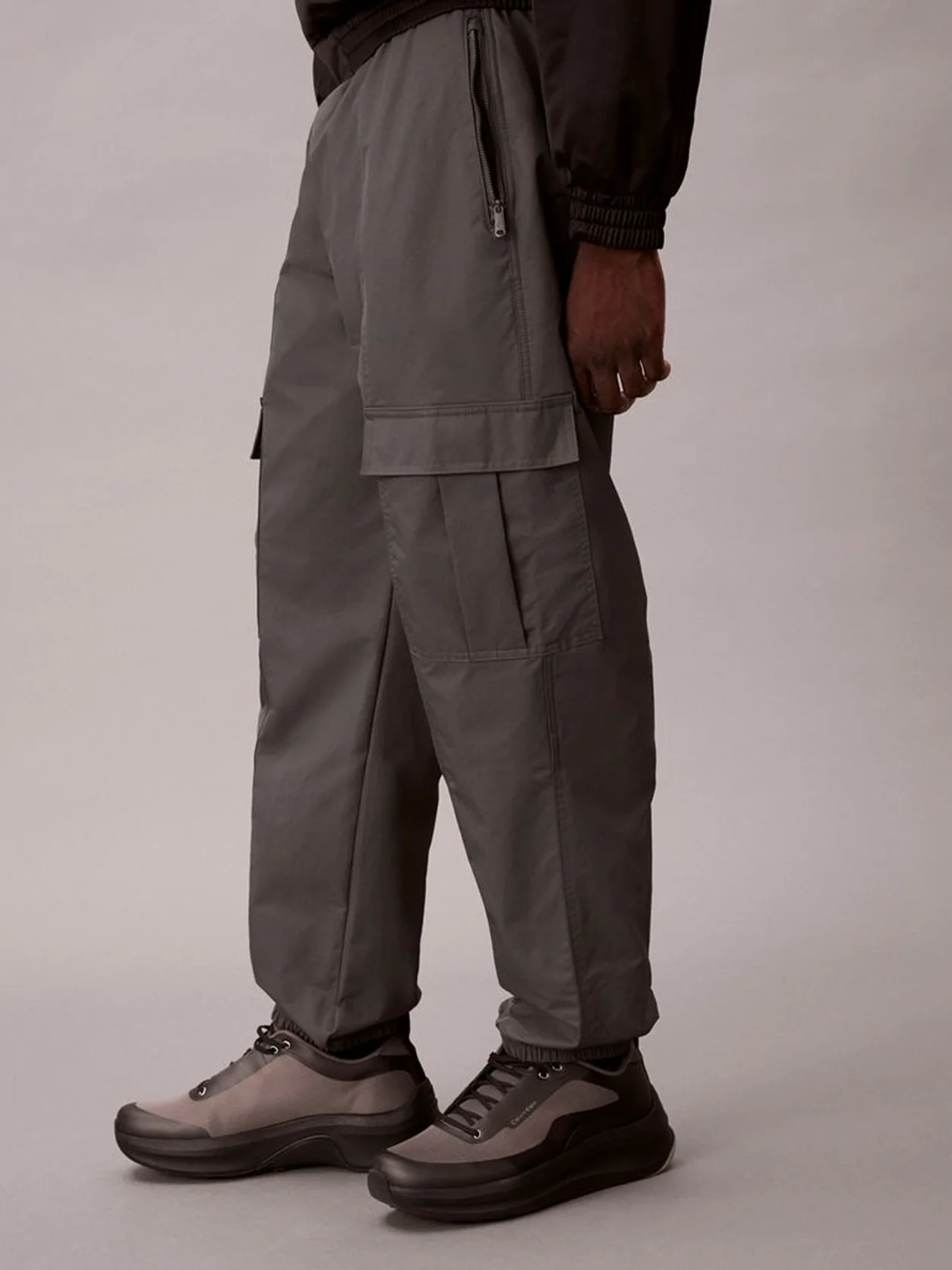 Dark Grey Nylon Cargo Joggers