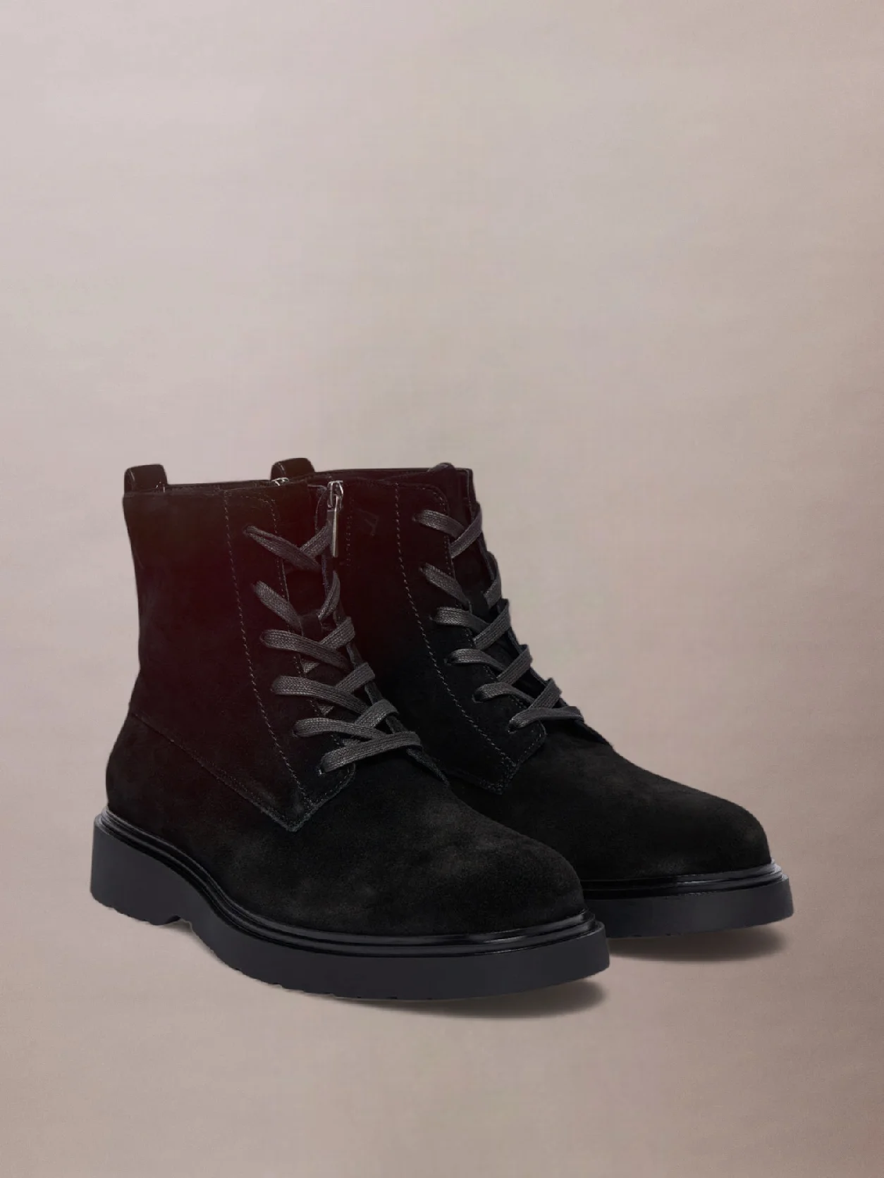 Triple Black Suede Lace-Up Zip Boots