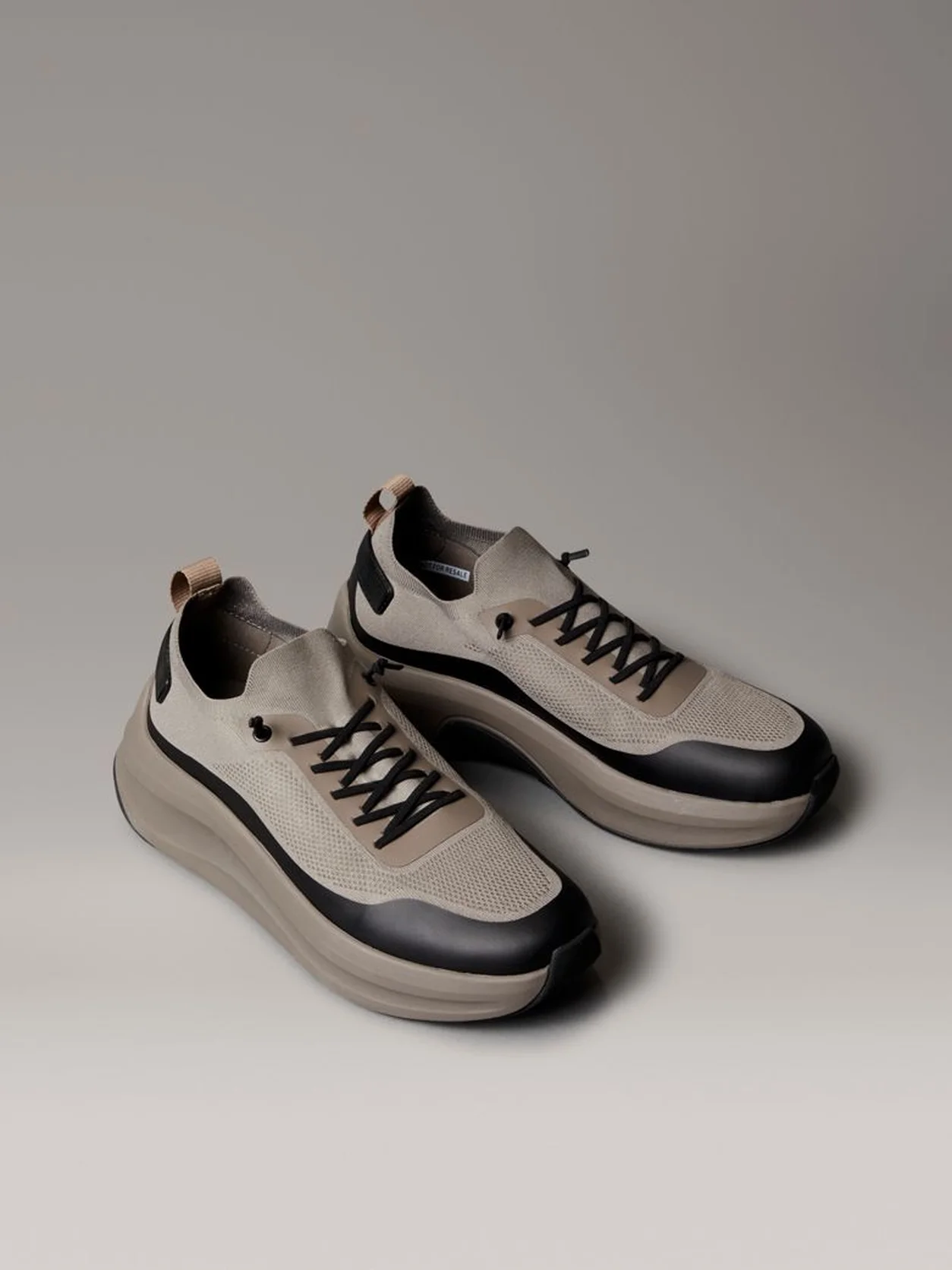 Taupe Smog/Black Chunky Runner Sock Knit Trainers