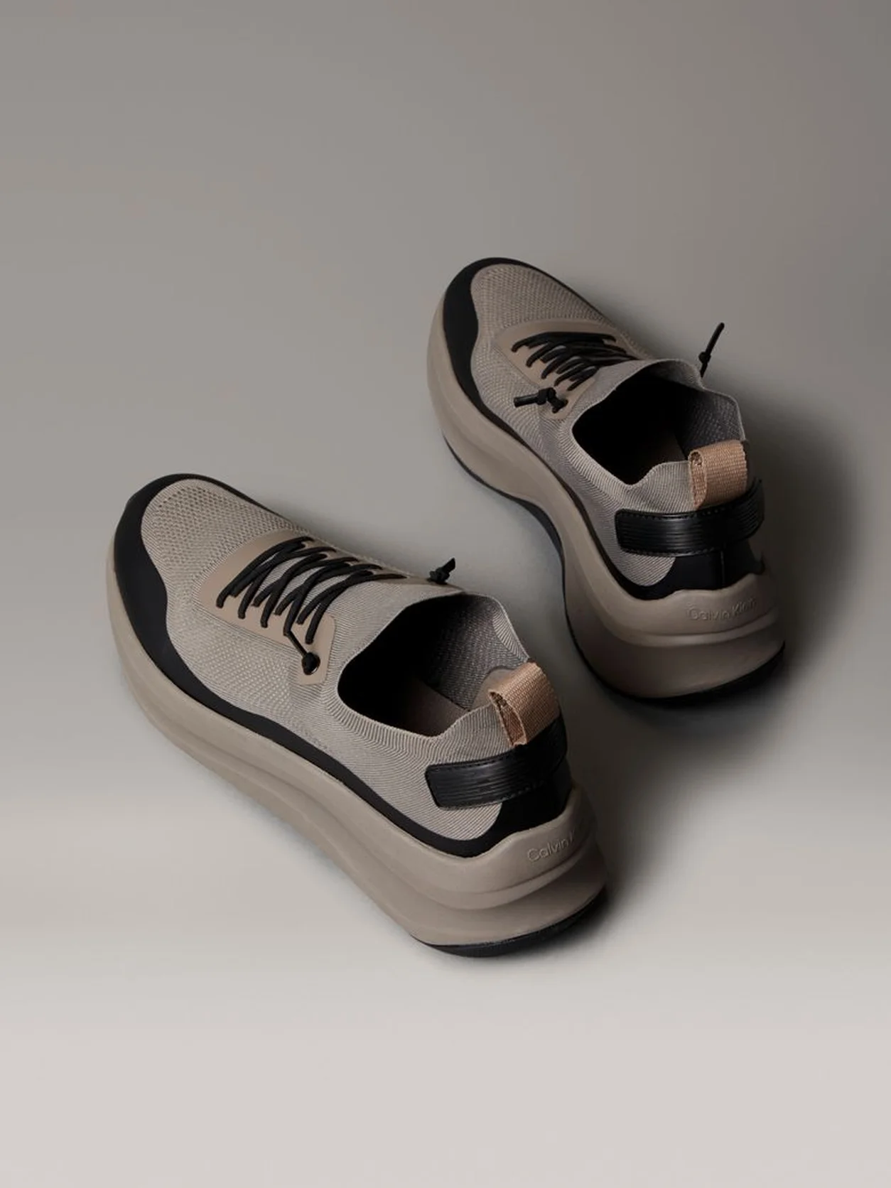 Taupe Smog/Black Chunky Runner Sock Knit Trainers