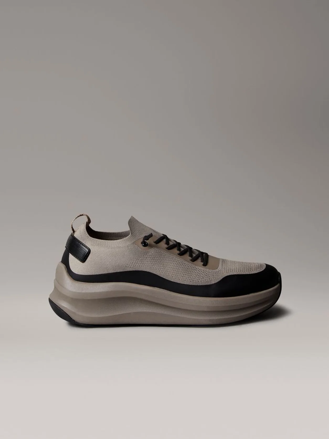 Taupe Smog/Black Chunky Runner Sock Knit Trainers