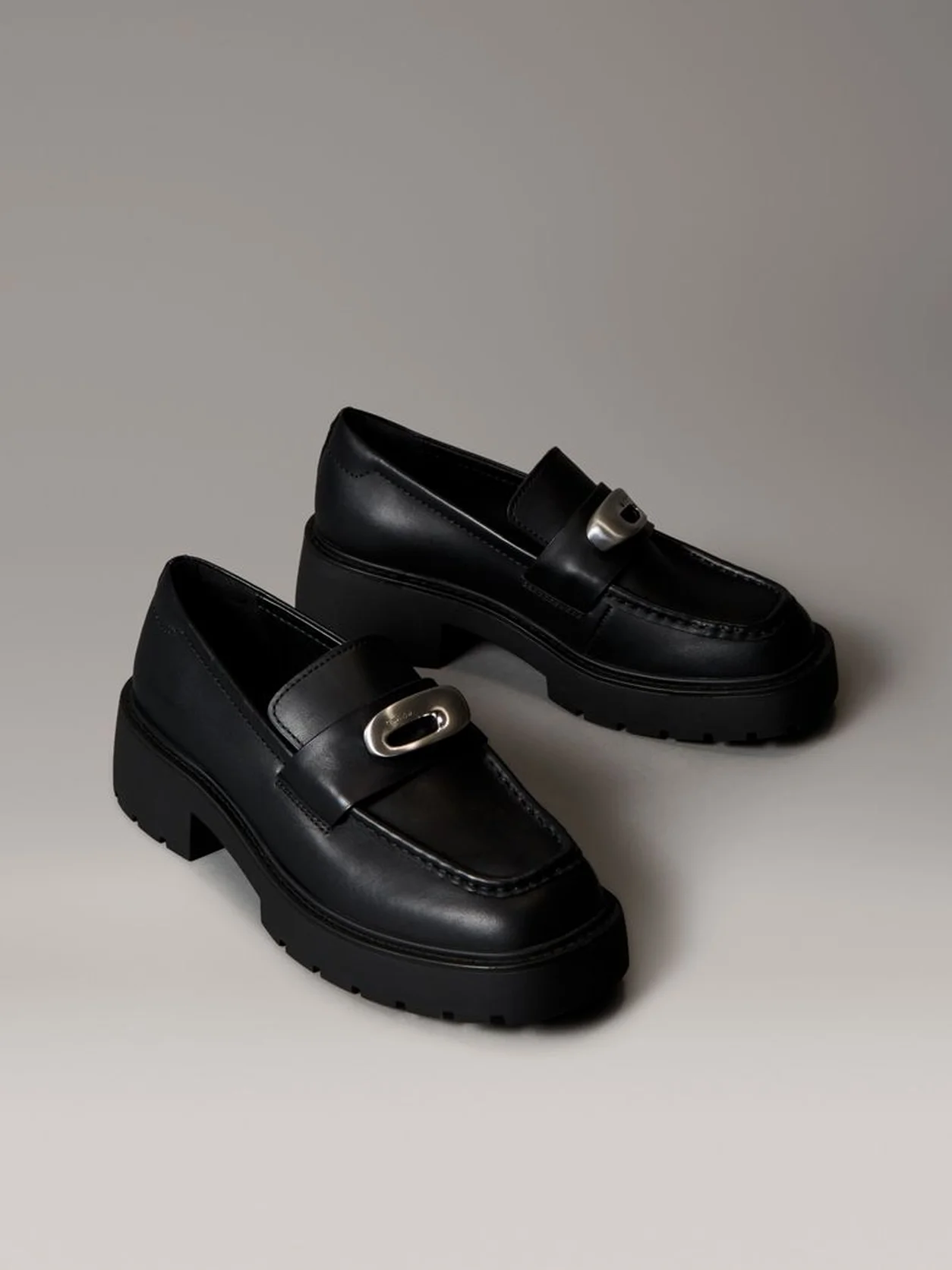 Ck Black Leather Chunky Apron Toe Loafers