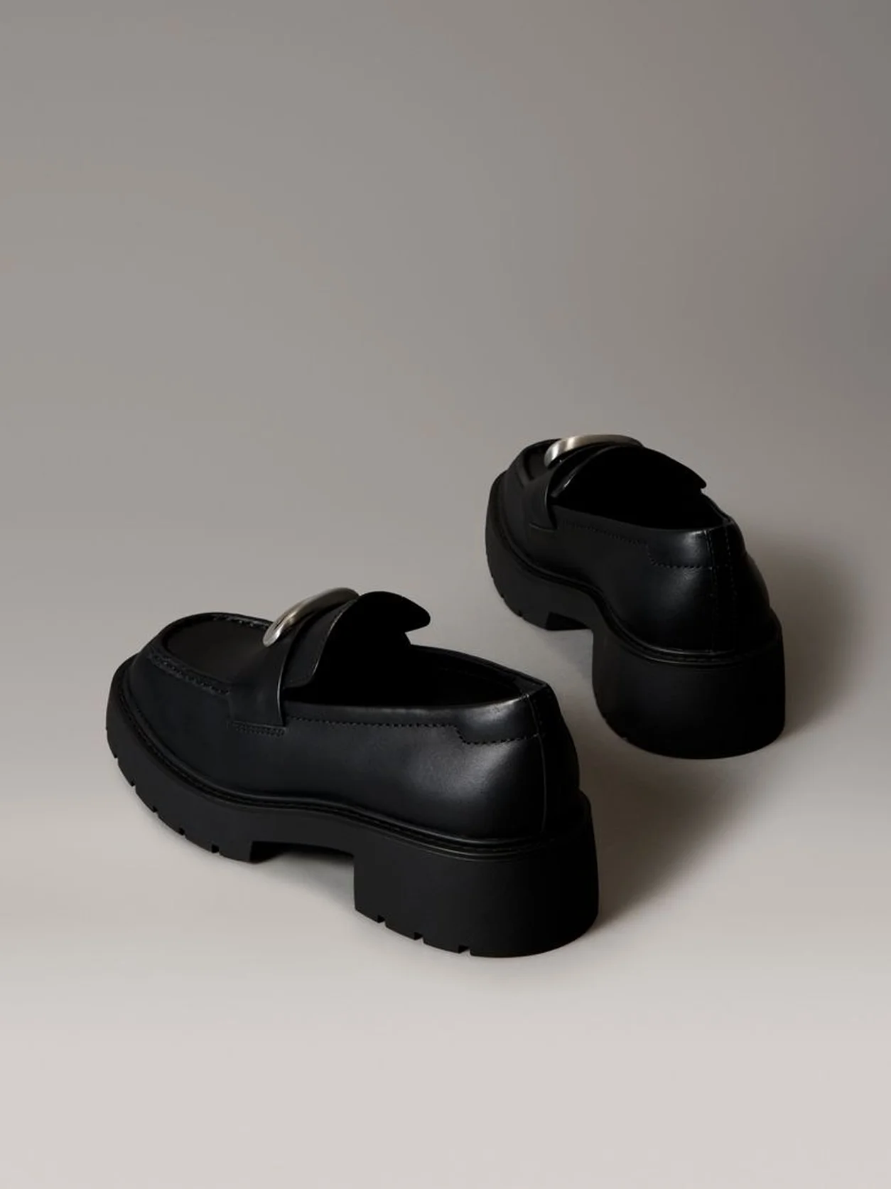 Ck Black Leather Chunky Apron Toe Loafers